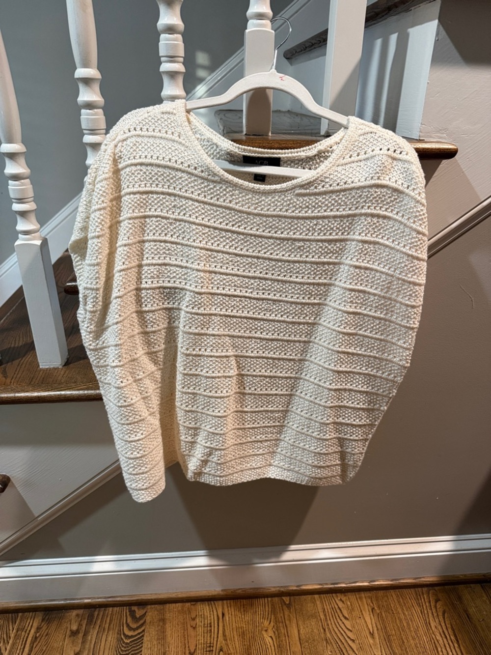 AGB Cream Textured Boatneck Knit Summer Sweater